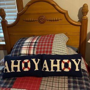 2 AHOY RED, WHITE AND BLUE LUMBAR 9 X 16 PILLOWS